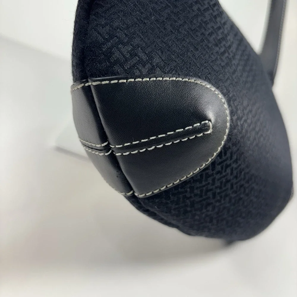 Vintage Talbots Y2K Black Jacquard Hobo Bag Contrast Stitching Shoulder Purse